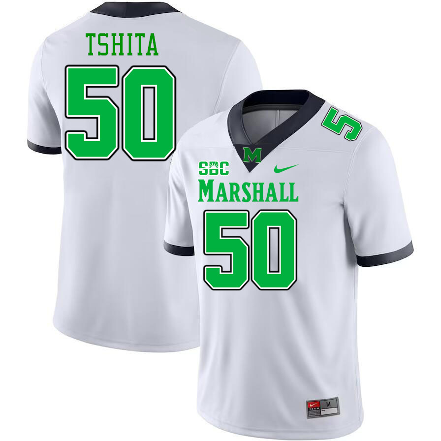 Men #50 Beni Tshita Marshall Thundering Herd SBC Conference College Football Jerseys Stitched-White